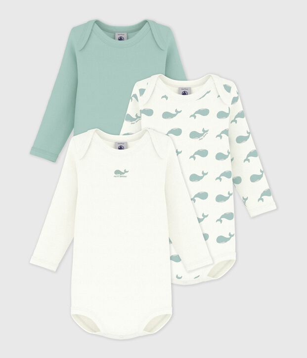 Setje van katoenen body's met lange mouw en walvissenprint voor baby's multicouleur