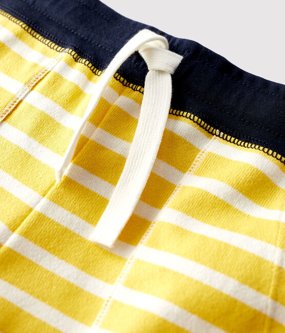 Bermuda en coton enfant garçon jaune ORGE/blanc MARSHMALLOW