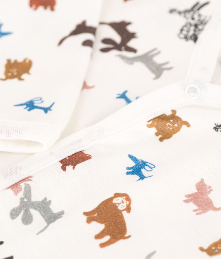 Katoenen babypyjama zonder voetjes wit/bruin