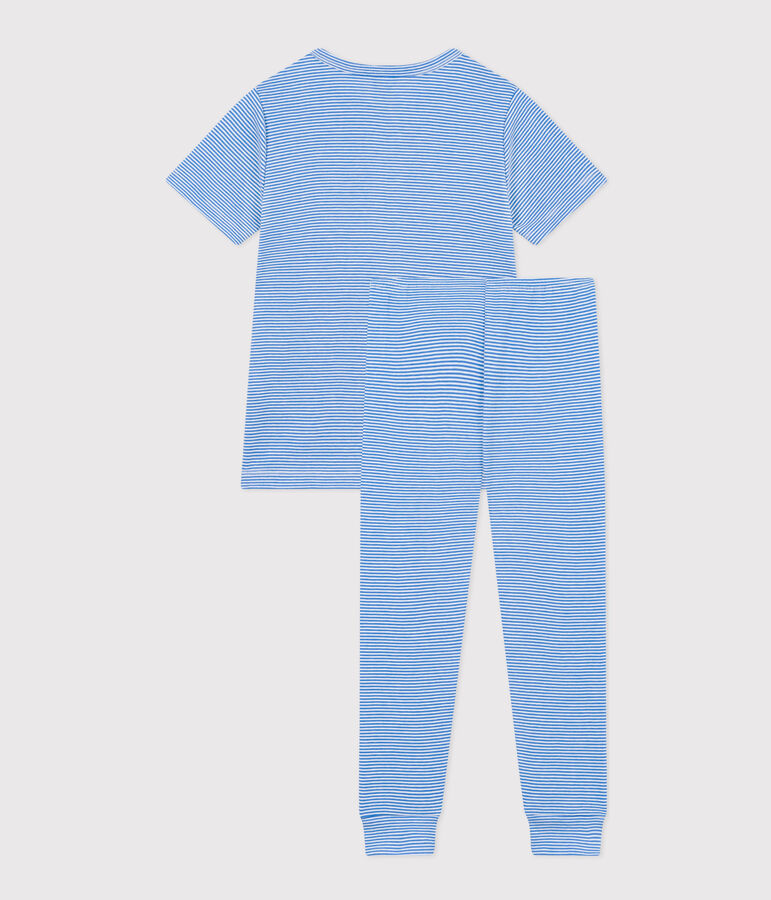 Pyjama en coton ray&eacute; enfant bleu/blanc