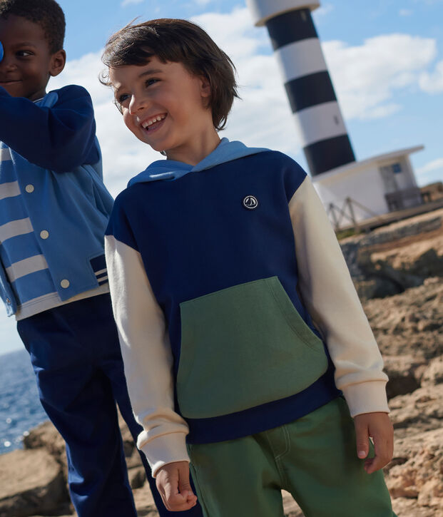 Sweatshirt &agrave; capuche enfant en coton uni bleu/multicouleur