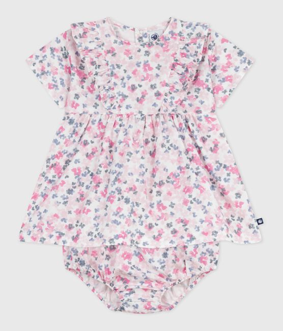 Robe bébé en coton manches courtes imprimée avec son bloomer blanc MARSHMALLOW/blanc MULTICO
