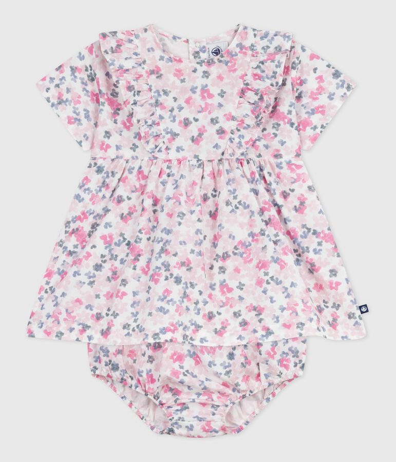 Robe b&eacute;b&eacute; en coton manches courtes imprim&eacute;e avec son bloomer blanc/multicouleur