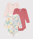 Lot de 3 bodies manches longues fleurs en coton bébé