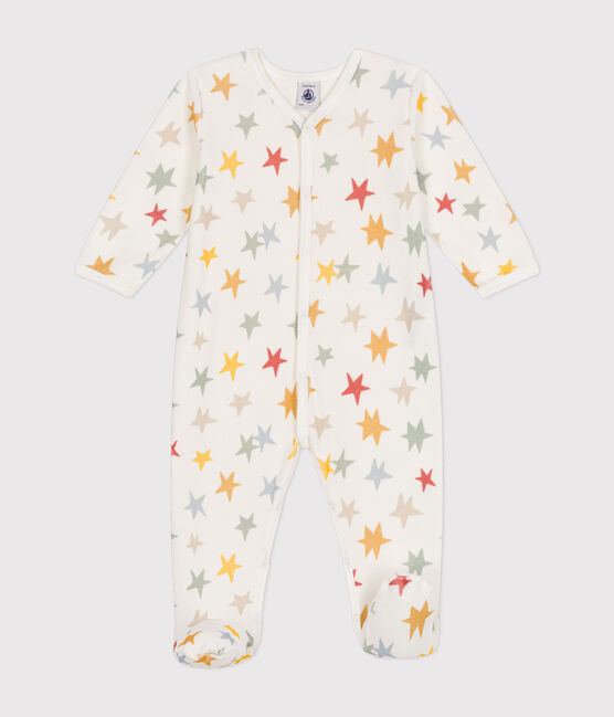 Babypyjama van velours met sterrenprint wit MARSHMALLOW/wit MULTICO