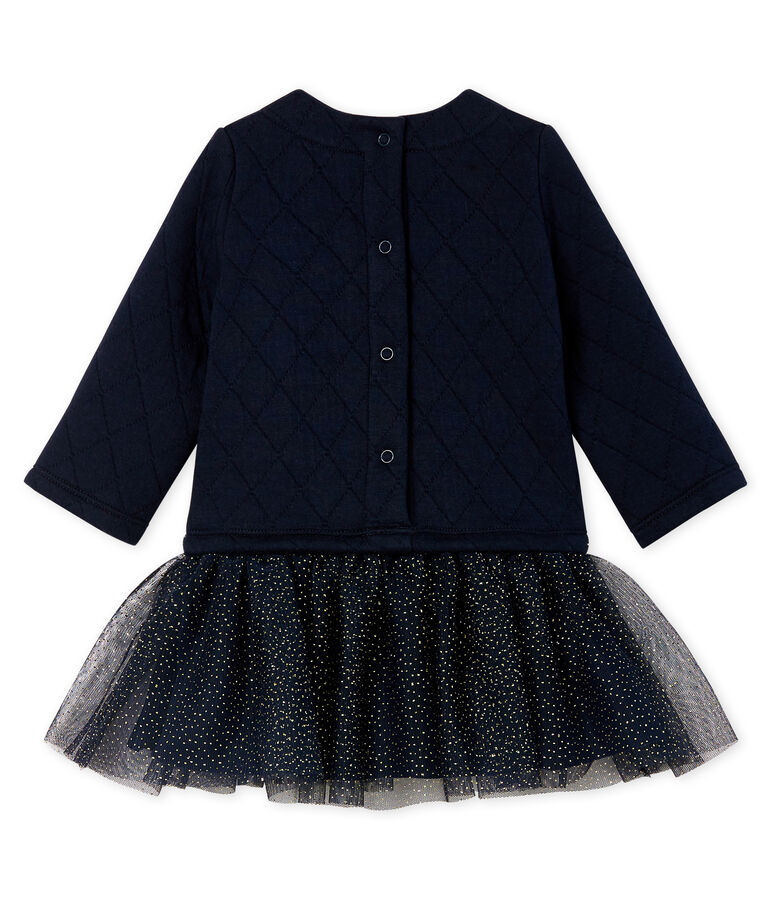 Jurk met lange mouwen twee soorten materiaal babymeisje blauw