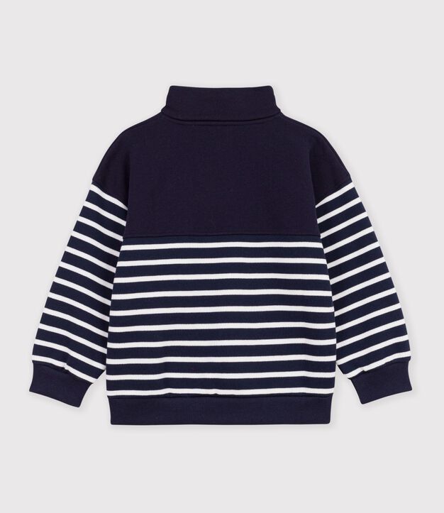 Katoenen sweatshirt met strepen en schipperskraag voor kinderen blauw/wit