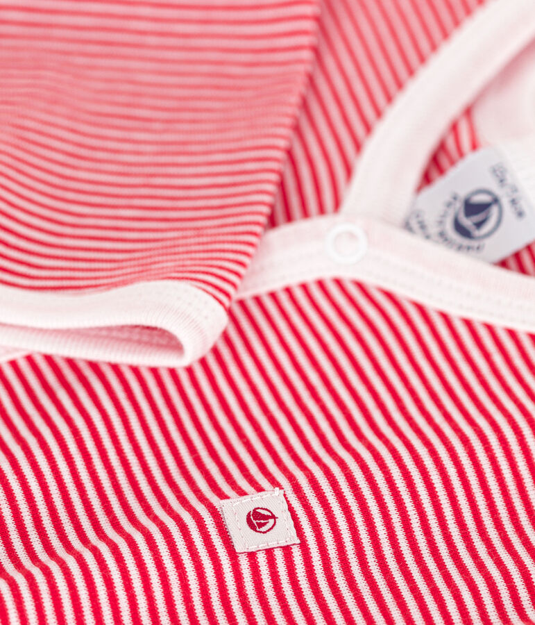 Katoenen babypyjama met lange mouw en zonder voetjes rood CORRIDA/wit MARSHMALLOW