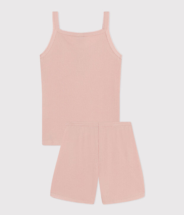Effen pyjamashort en tanktop van katoen en Lyocell voor kinderen roze
