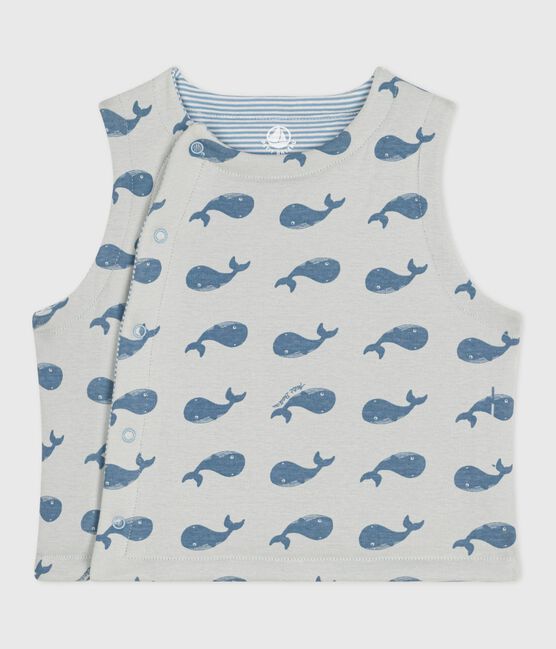 Gilet sans manche réversible bébé en coton imprimé baleines CO2/ ADRIATIC