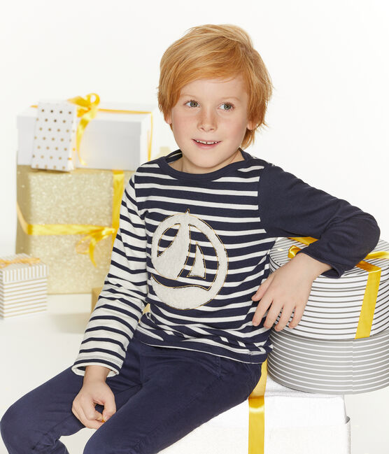 Marinière enfant garçon blanc MARSHMALLOW/bleu SMOKING