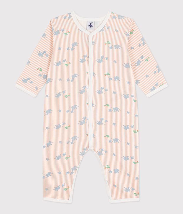 Katoenen babypyjama zonder voetjes met olifantenprint wit/multicouleur