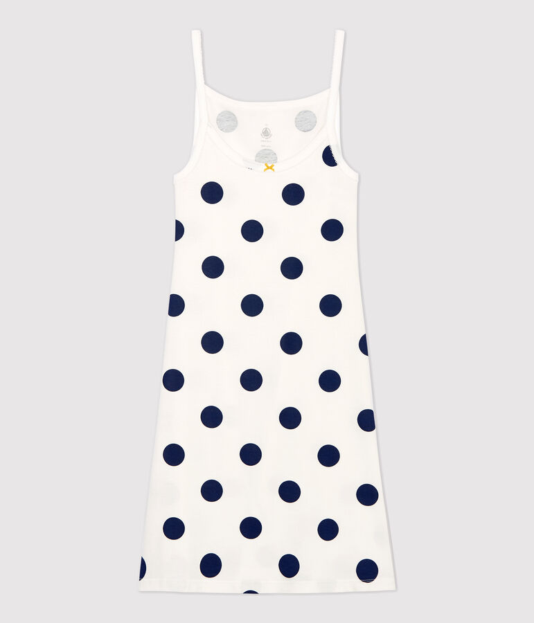 Robe &agrave; bretelles &agrave; pois en coton Femme blanc/bleu
