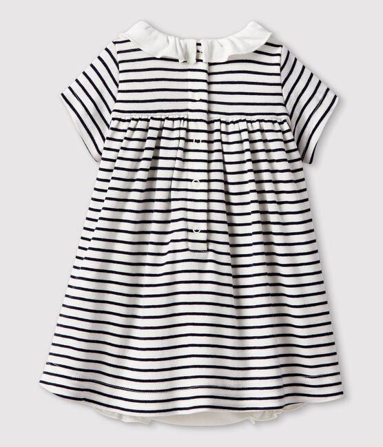 Robe body manches courtes bébé fille en côte blanc MARSHMALLOW/bleu SMOKING
