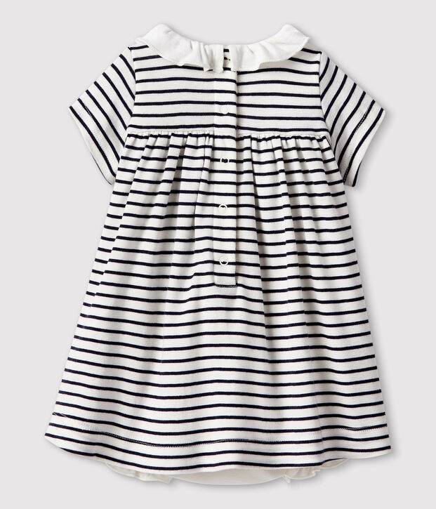 Robe body manches courtes b&eacute;b&eacute; fille en c&ocirc;te blanc/bleu