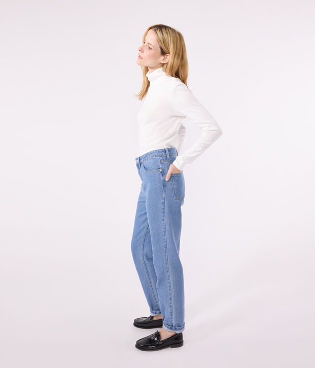 L'ICONIQUE, dames-T-shirt met rolkraag in katoen wit