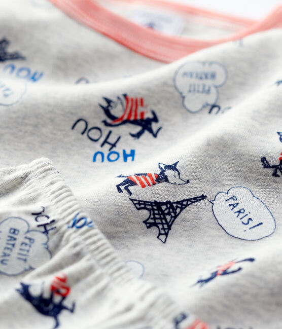 Pyjama snugfit imprimé Paris petit garçon en coton biologique gris BELUGA/blanc MULTICO