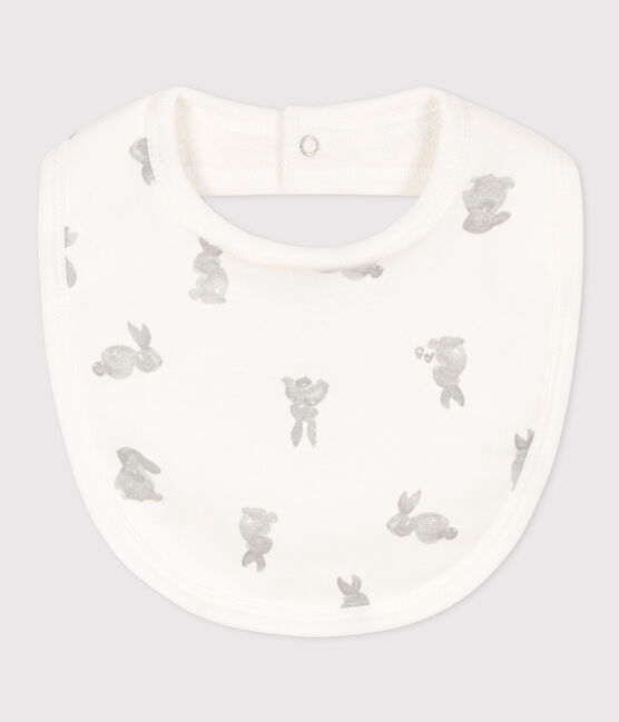 Bavoir unitaire en coton blanc MARSHMALLOW/gris SOURICEAU
