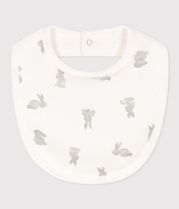 Bavoir unitaire en coton blanc/gris