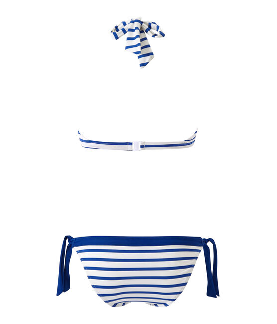 Maillot de bain 2 pièces femme rayé blanc MARSHMALLOW/bleu PERSE