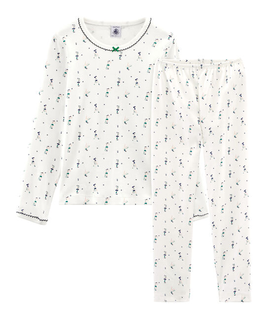 Pyjama petite fille en côte blanc MARSHMALLOW/blanc MULTICO