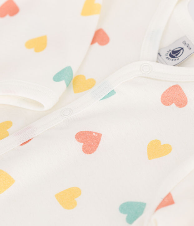 Katoenen babypyjama met hartjesprint zonder voetjes wit/multicouleur