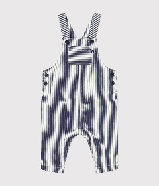 Salopette longue en toile bébé bleu MEDIEVAL/blanc MARSHMALLOW