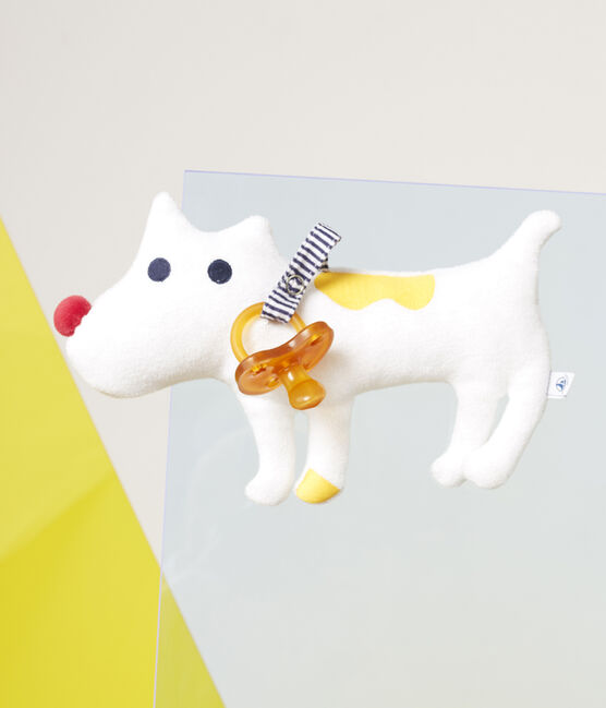 Knuffel met speen van bouclébadstof babyjongen wit MARSHMALLOW