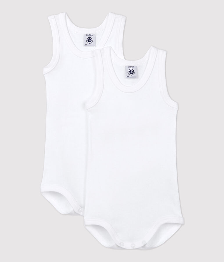 Lot de 2 bodies blancs sans manches b&eacute;b&eacute; multicouleur