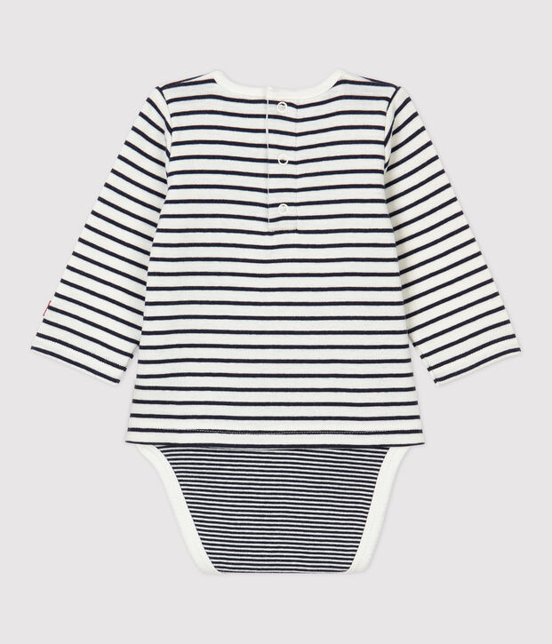 Body marini&egrave;re b&eacute;b&eacute; en coton biologique blanc/bleu