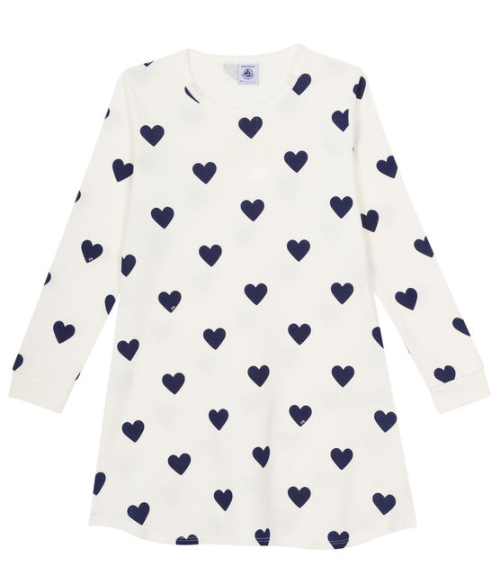 Chemise de nuit fille en côte blanc MARSHMALLOW/bleu MEDIEVAL