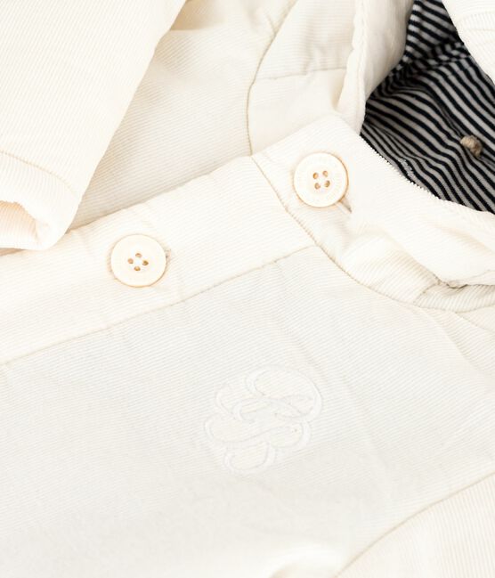 Veste bébé ouatinée en velours brodé et doublure milleraies écru MILK