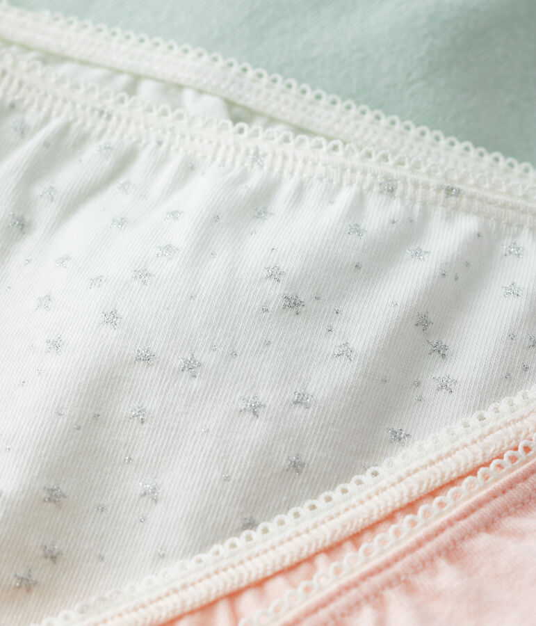 Lot de 3 shorties imprim&eacute; paillette petite fille en coton biologique et &eacute;lasthanne multicouleur