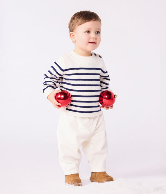 Pull marin bébé en laine et coton à rayures bleu MARSHMALLOW/ SOIR