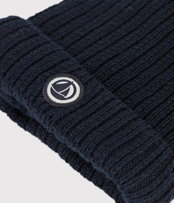 Babymuts van gevoerd tricot en gerecycleerde fleece blauw SMOKING