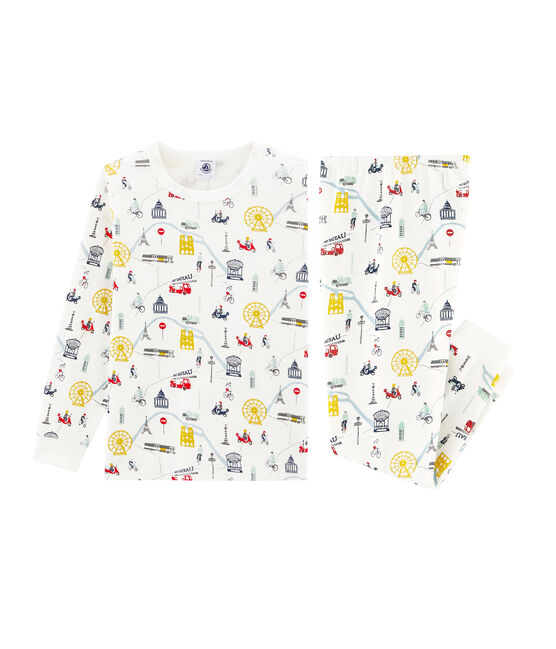 Pyjama petit garçon en côte blanc MARSHMALLOW/blanc MULTICO