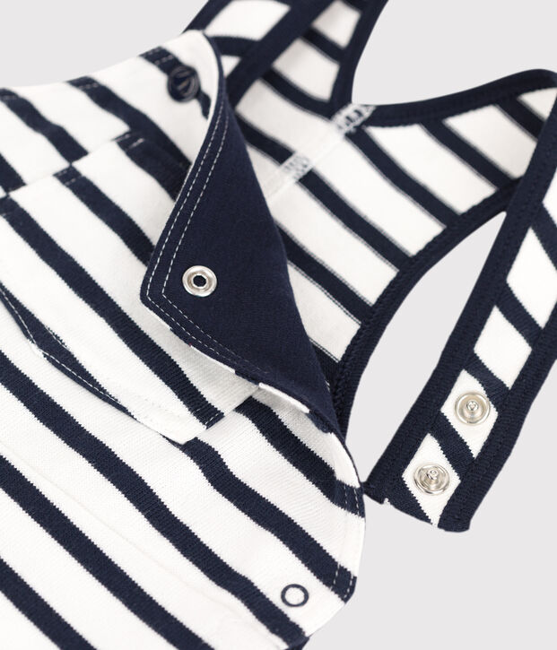 Gestreepte tuinbroek voor baby's van dikke jerseystof wit/blauw