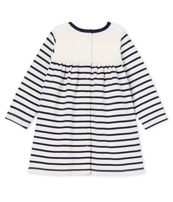 Gestreepte jurk met lange mouwen babymeisje wit MARSHMALLOW/blauw SMOKING CN
