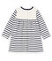 Gestreepte jurk met lange mouwen babymeisje wit MARSHMALLOW/blauw SMOKING CN