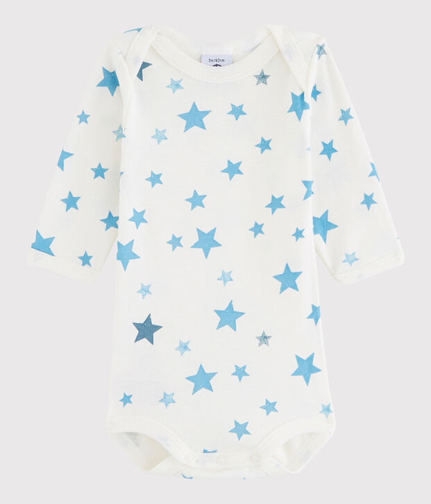 Rompertje lange mouwen babyjongen wit/multicouleur