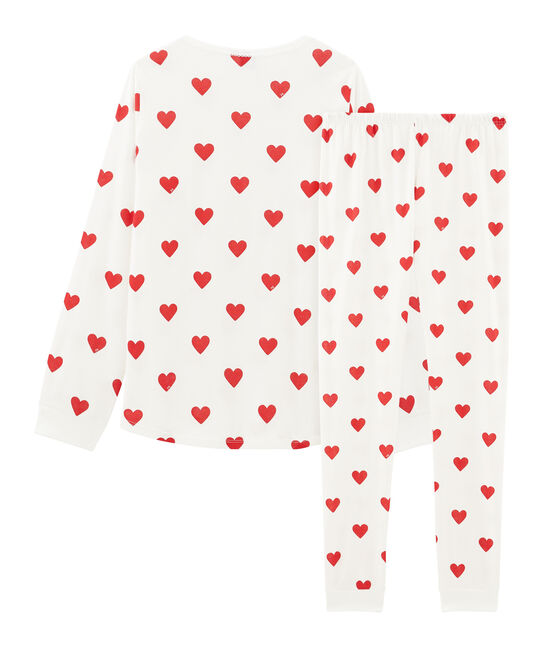 Pyjama petite fille - petit garçon en côte blanc MARSHMALLOW/rouge TERKUIT