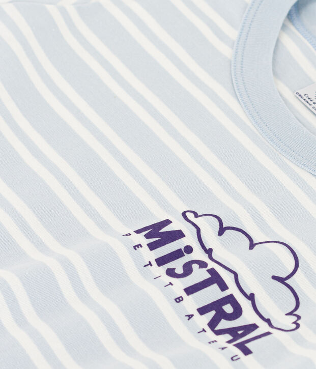 Gestreept katoenen T-shirt voor jongens blauw/wit