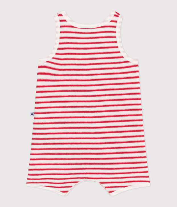 Combinaison courte b&eacute;b&eacute; en coton &agrave; rayures rouge/rouge