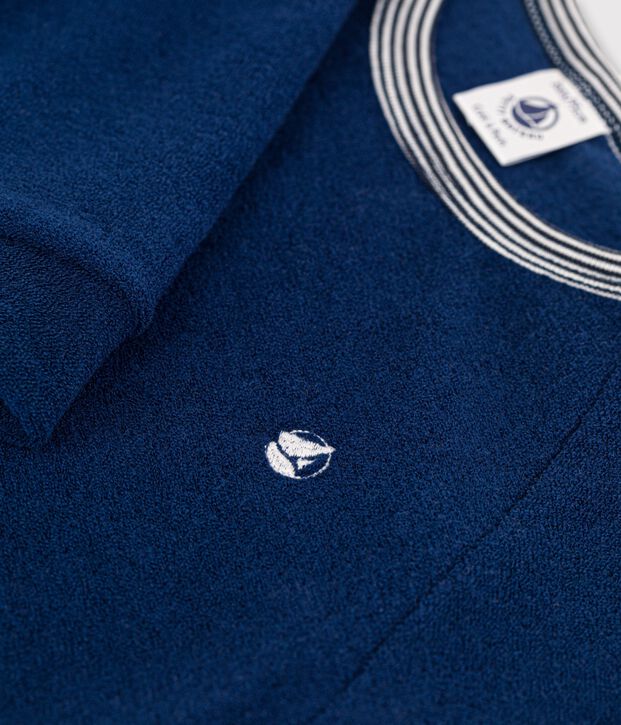 Pyjama en bouclette &eacute;ponge gratt&eacute;e bleu fonc&eacute;