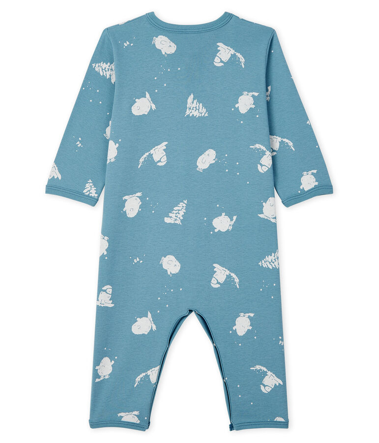 Voetloos katoenen slaappakje baby met y&eacute;ti print blauw/wit