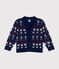 Jacquardgebreid vest in wol/katoen voor jongens blauw MEDIEVAL/wit MULTICO