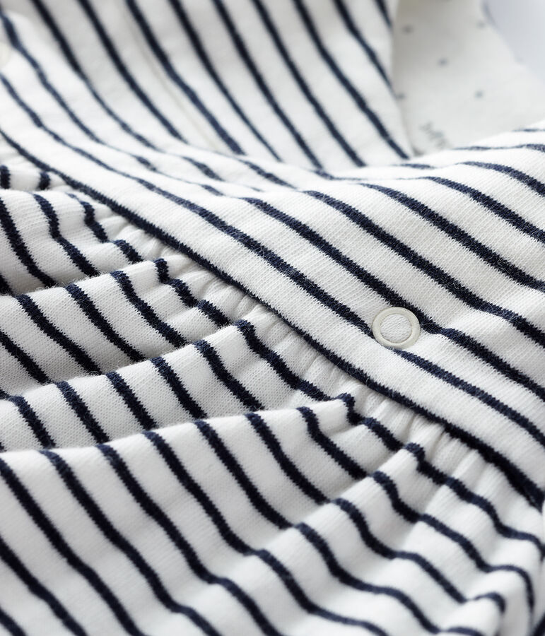 Gestreepte jurk met lange mouwen voor babymeisjes, dubbelgeweven. wit MARSHMALLOW/blauw SMOKING