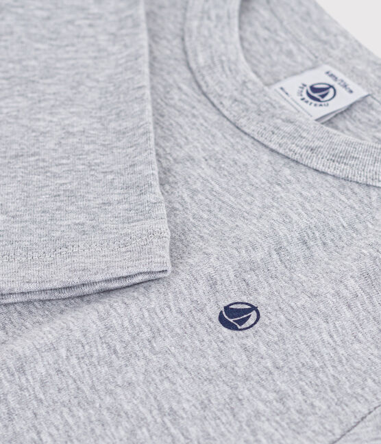 Effen katoenen T-shirt met lange mouwen voor kinderen grijs FUMEE CHINE