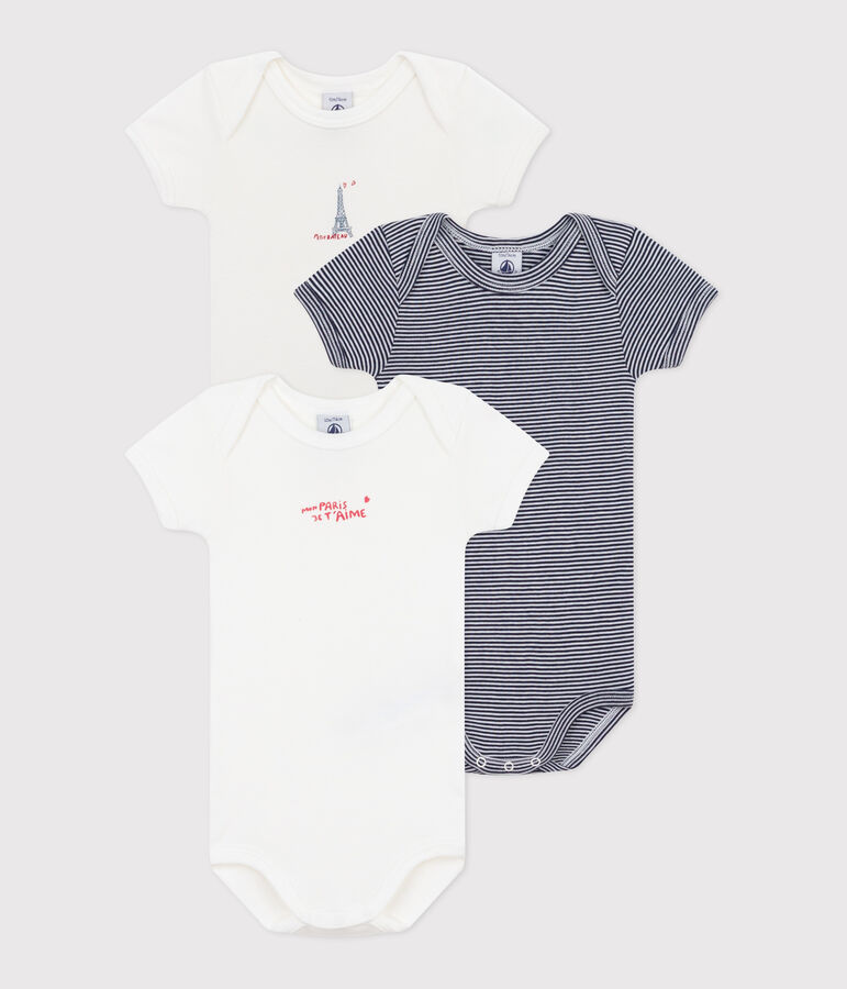 Lot de 3 bodies manches courtes en coton b&eacute;b&eacute; multicouleur
