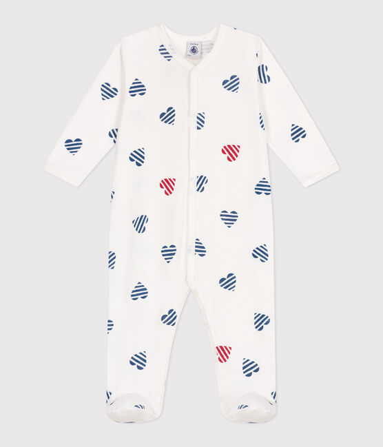 Katoenen babypyjama met gestreepte hartjesprint wit MARSHMALLOW/wit MULTICO